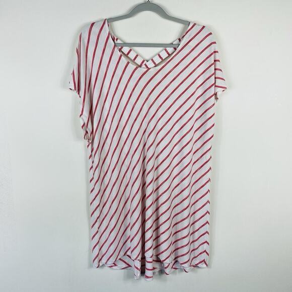 Chico's Size XL 16 3 Striped Cross-Back Slub Tee Top Red White Casual - Picture 1 of 4